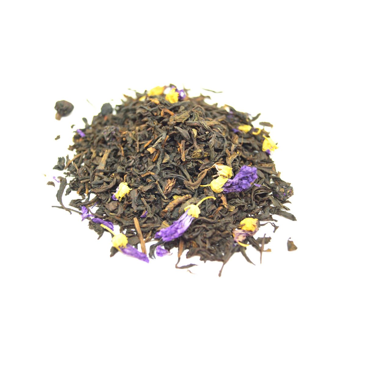 Muffin Mix Black Tea This combination of black teas paired with freeze dried bits of organic Blueberries and Cornflowers.
