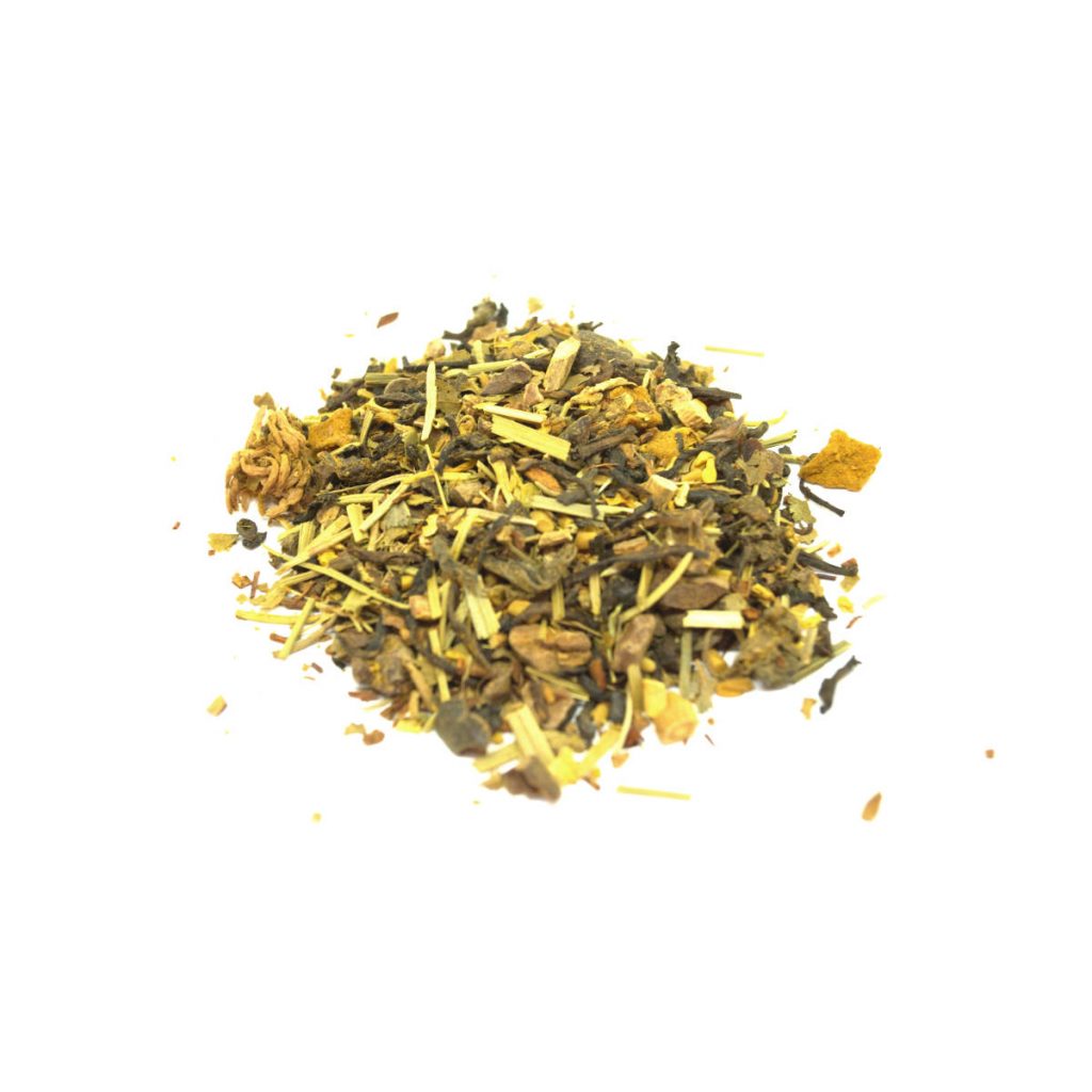 Chinese Sencha Green Tea with Freeze Dried Strawberry and Mango, Marshmallow Root, Couch Grass, Sarsaparilla, Dandelion Root, Wakame Flakes and Uva Ursi