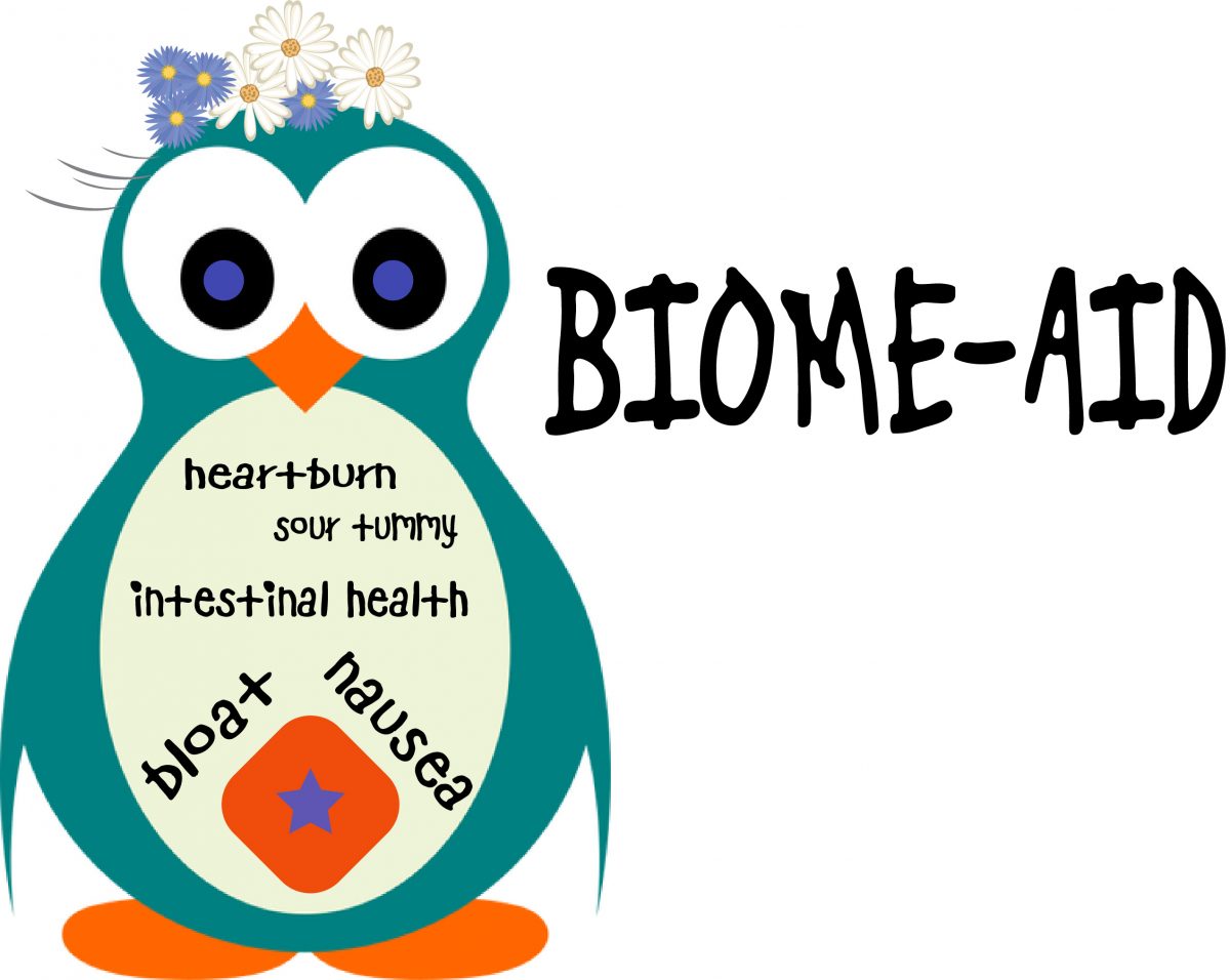 Trade Mark Name of Biome Aid that is a 6oz bottle of ready to drink tea for upset stomach or bloat