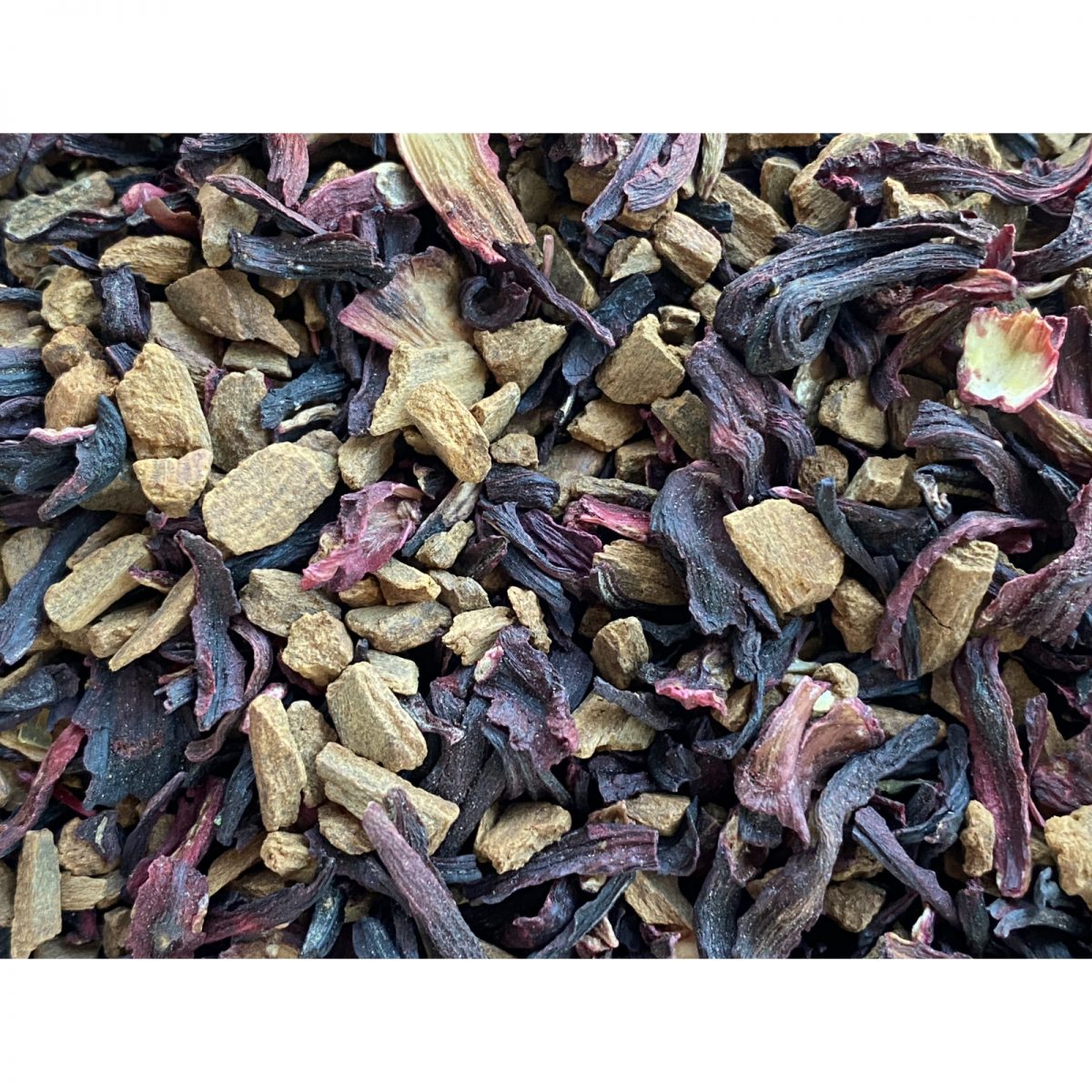 Cinnbiscus Herbal Tea Caffeine Free Blend with large pieces of Cinnamon, Hibiscus and ORange Peel